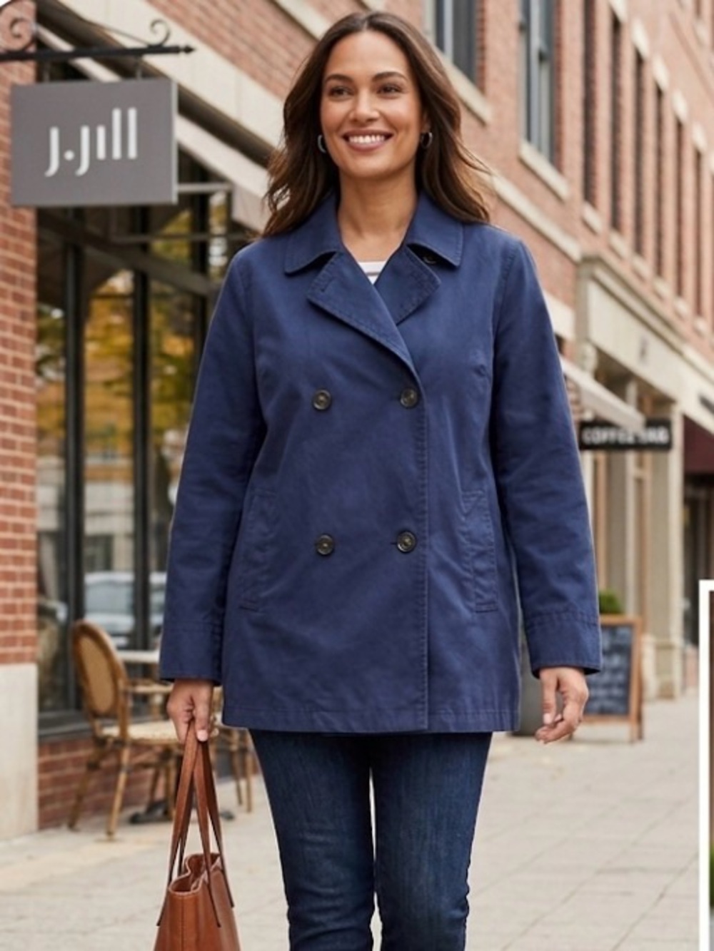 J. Jill Women’s 100% Cotton Navy Blue Double-Breasted Pea Coat size x-large